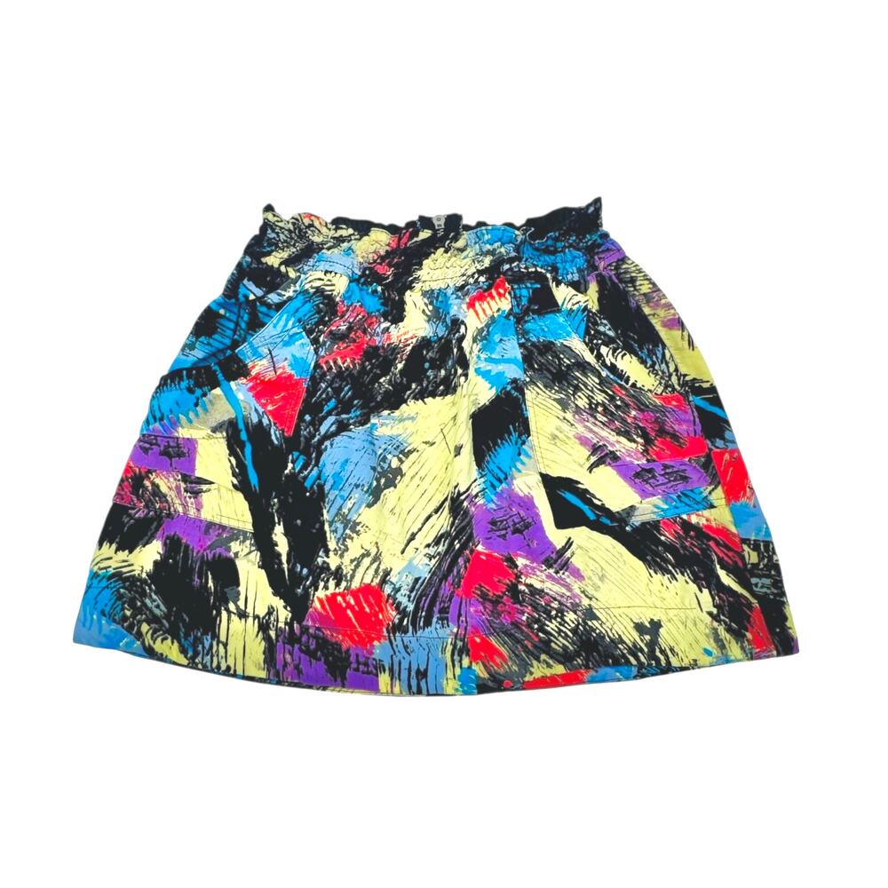 Paper Tee 90's Retro Brush Stroke Abstract Stretch Mini Skirt Pockets Size M